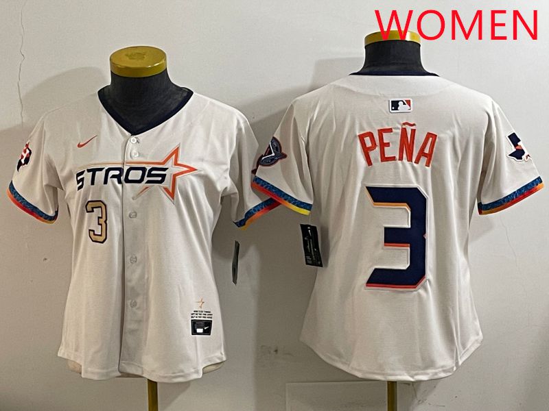 Women Houston Astros #3 Pena Cream Fourth generation Joint Name Nike 2025 MLB Jersey style 2->women mlb jersey->Women Jersey